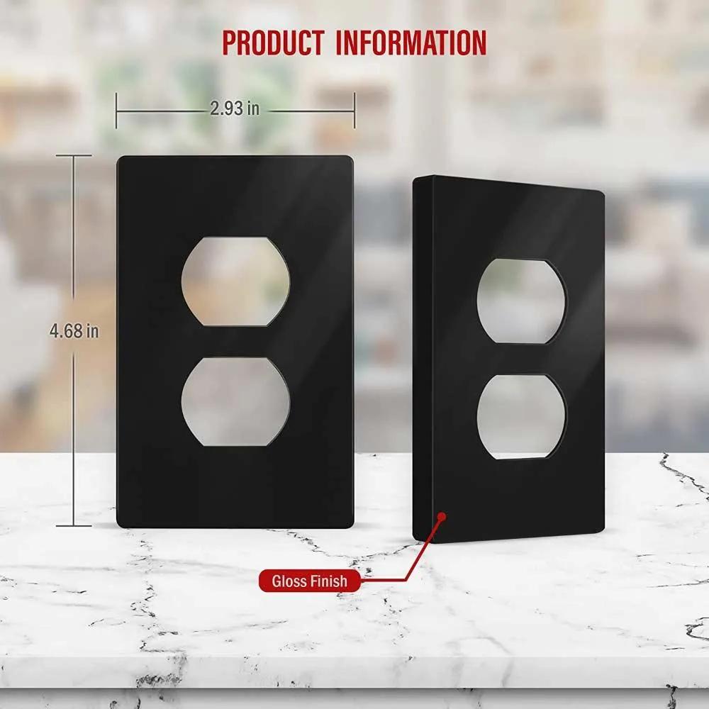 1-Gang Screwless Duplex Outlet Cover Plate Black