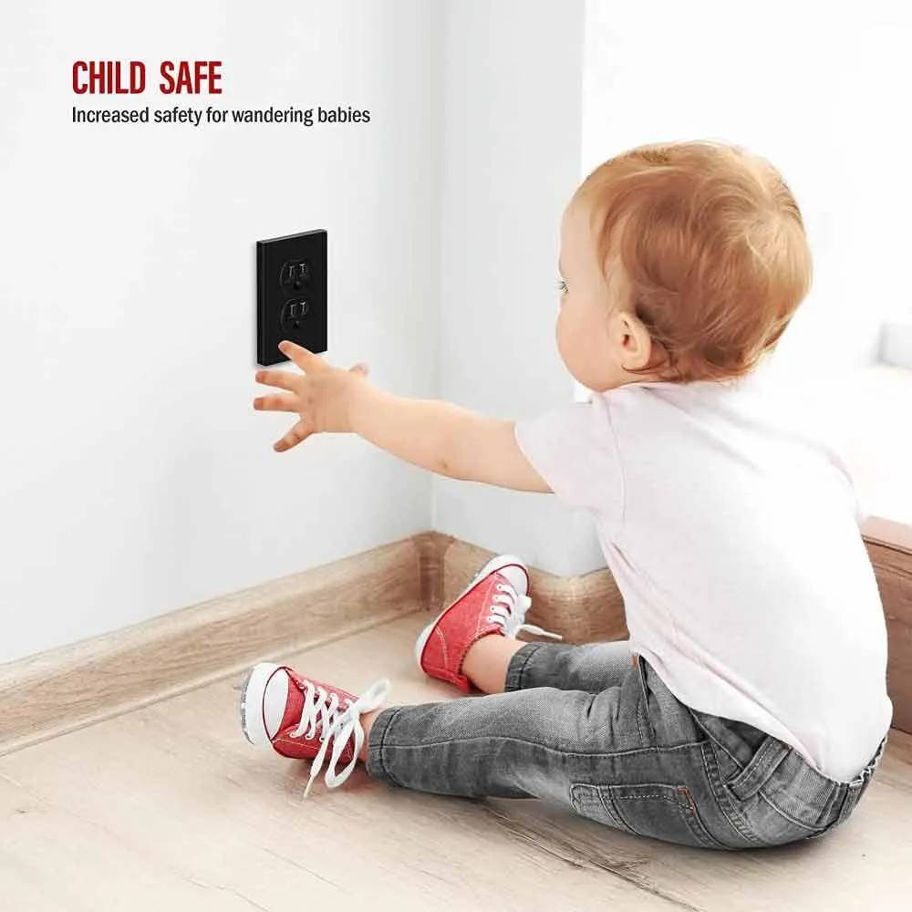 1-Gang Screwless Duplex Outlet Cover Plate Black