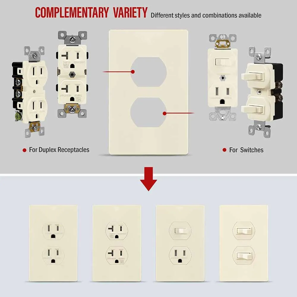 1-Gang Screwless Duplex Outlet Cover Plate Light Almond