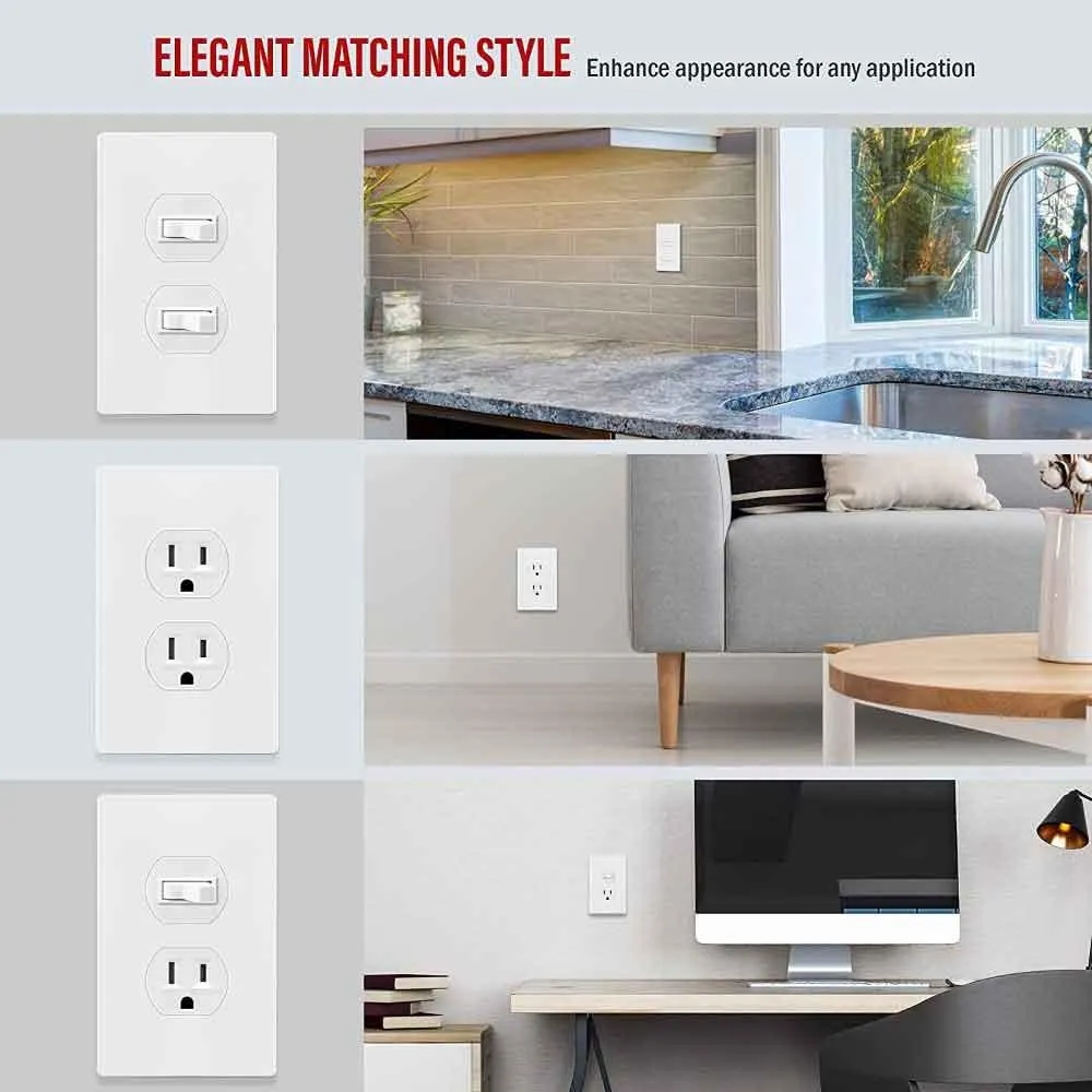 1-Gang Screwless Duplex Outlet Cover Plate White