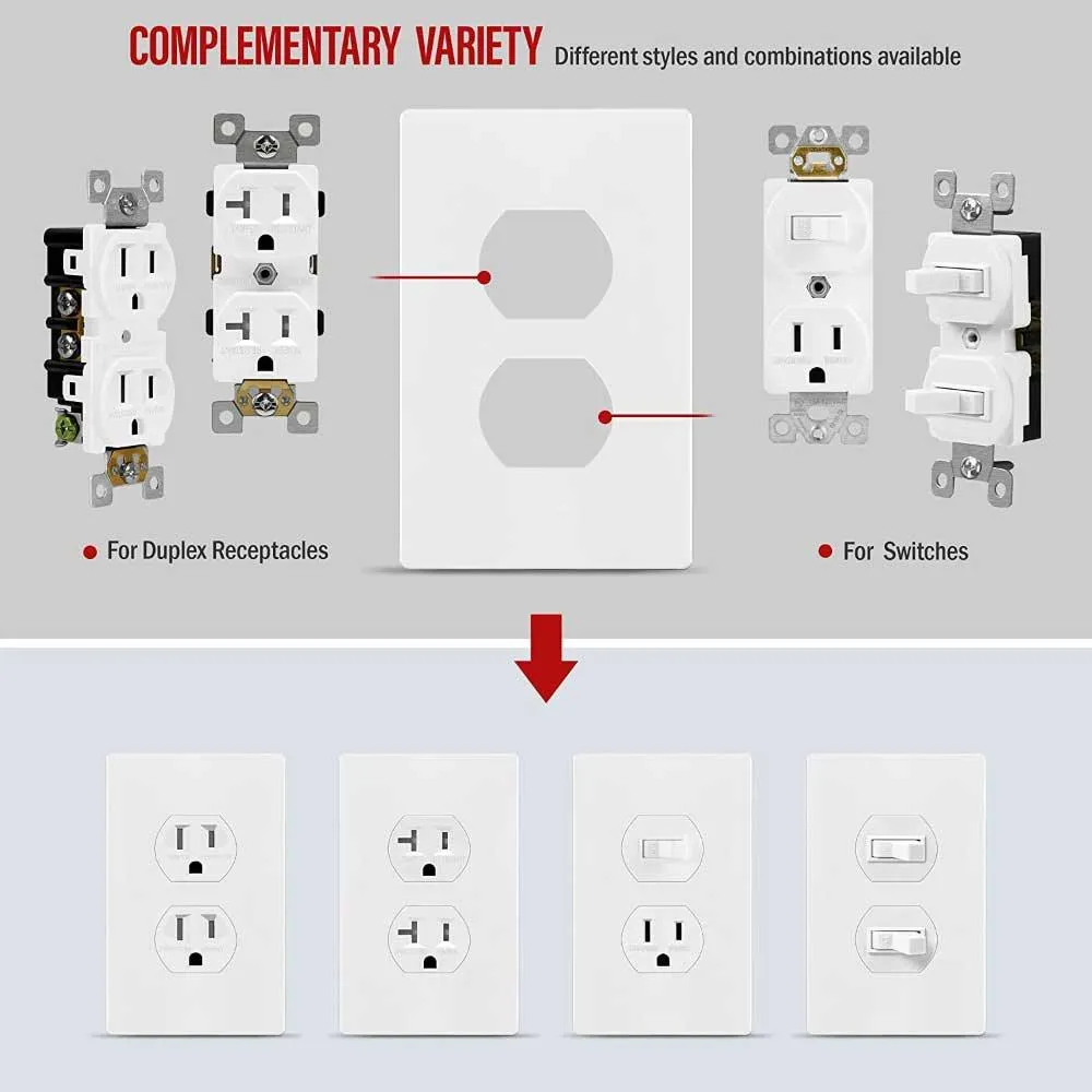 1-Gang Screwless Duplex Outlet Cover Plate White