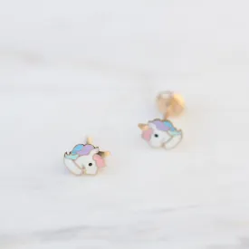 14K Enamel Unicorn Post Earrings