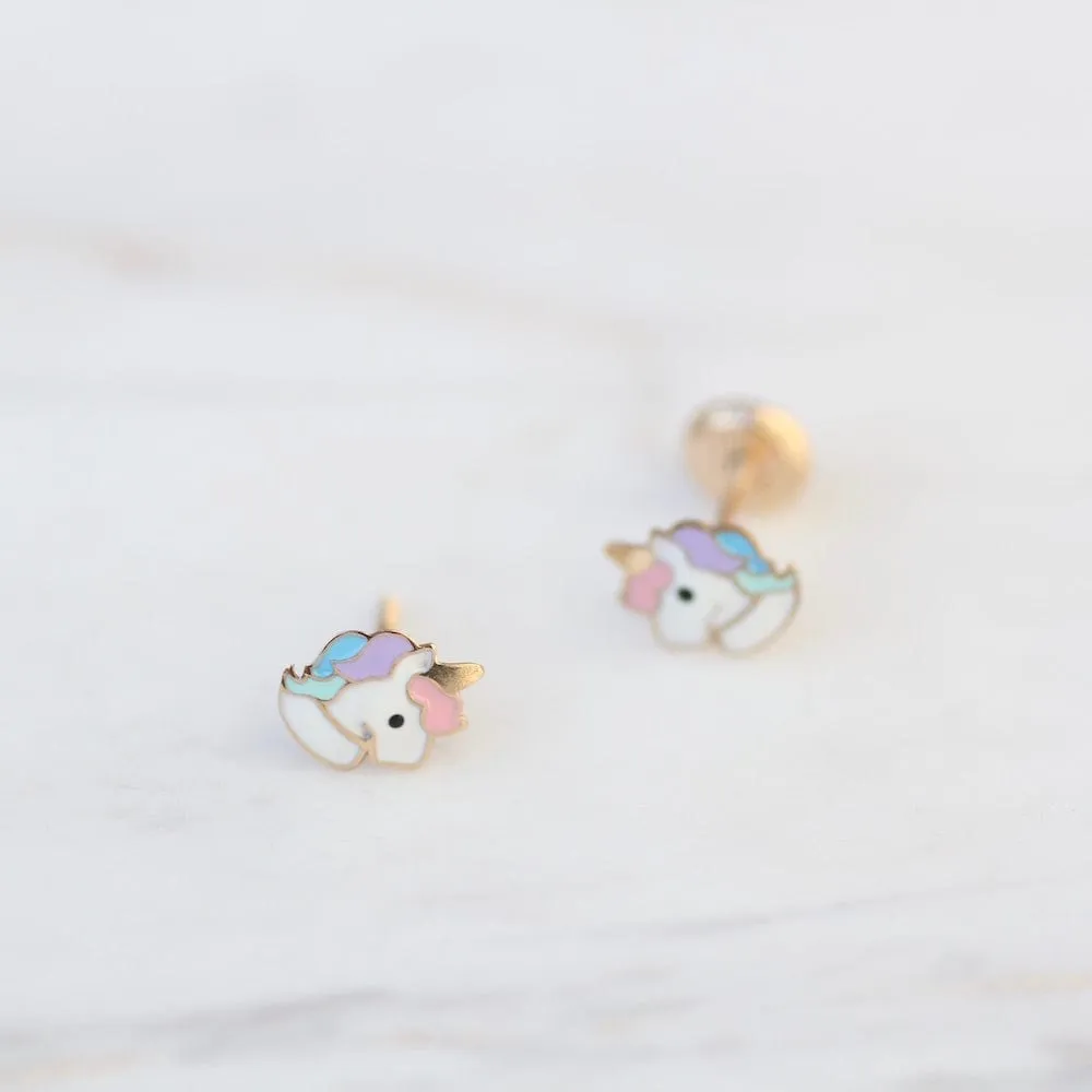 14K Enamel Unicorn Post Earrings