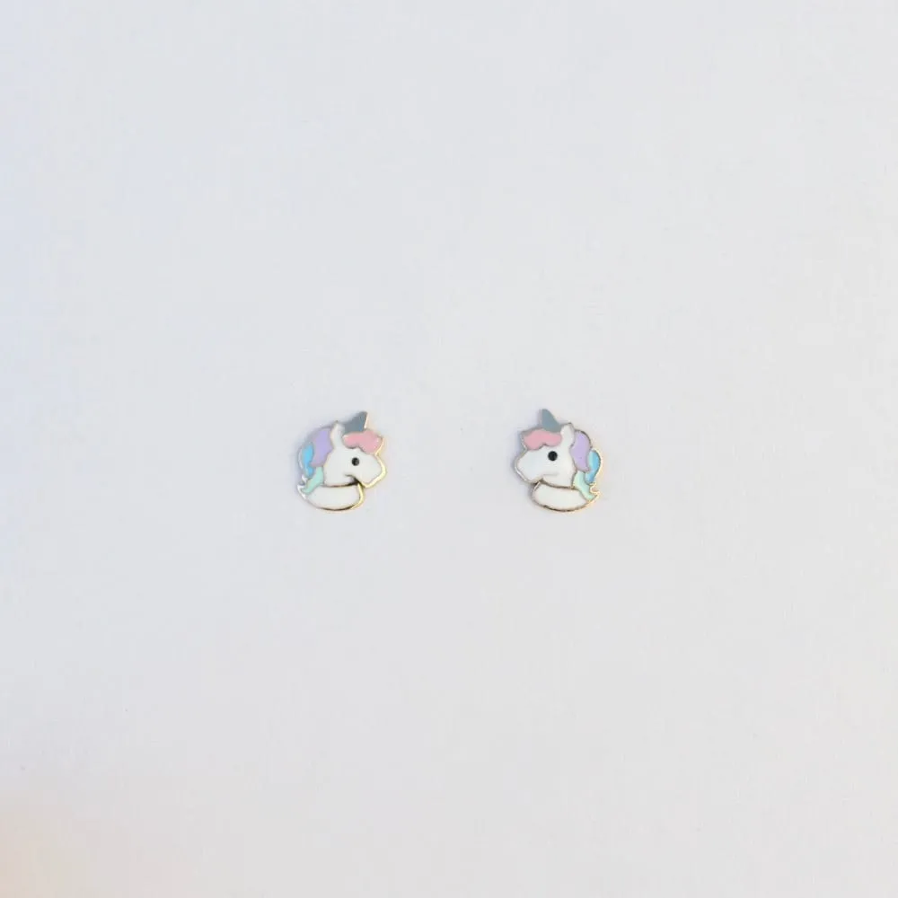 14K Enamel Unicorn Post Earrings