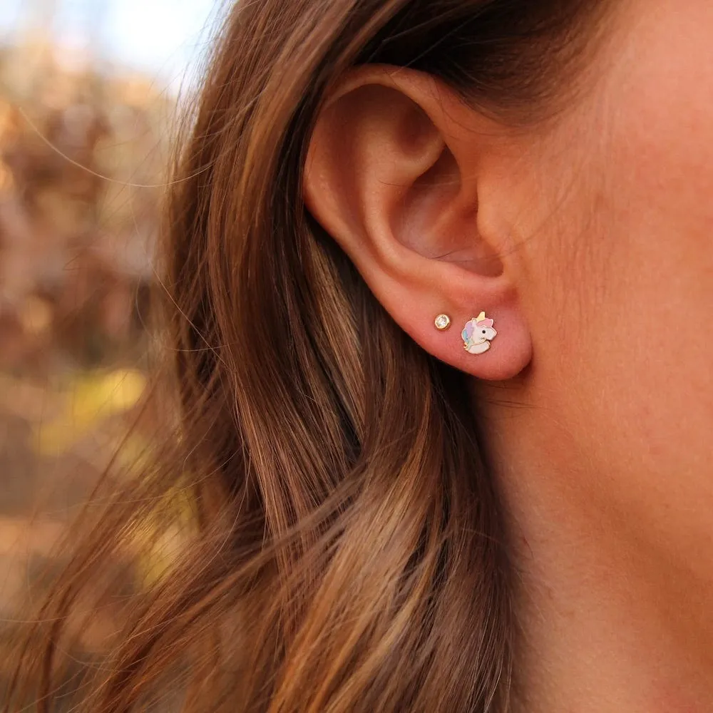 14K Enamel Unicorn Post Earrings