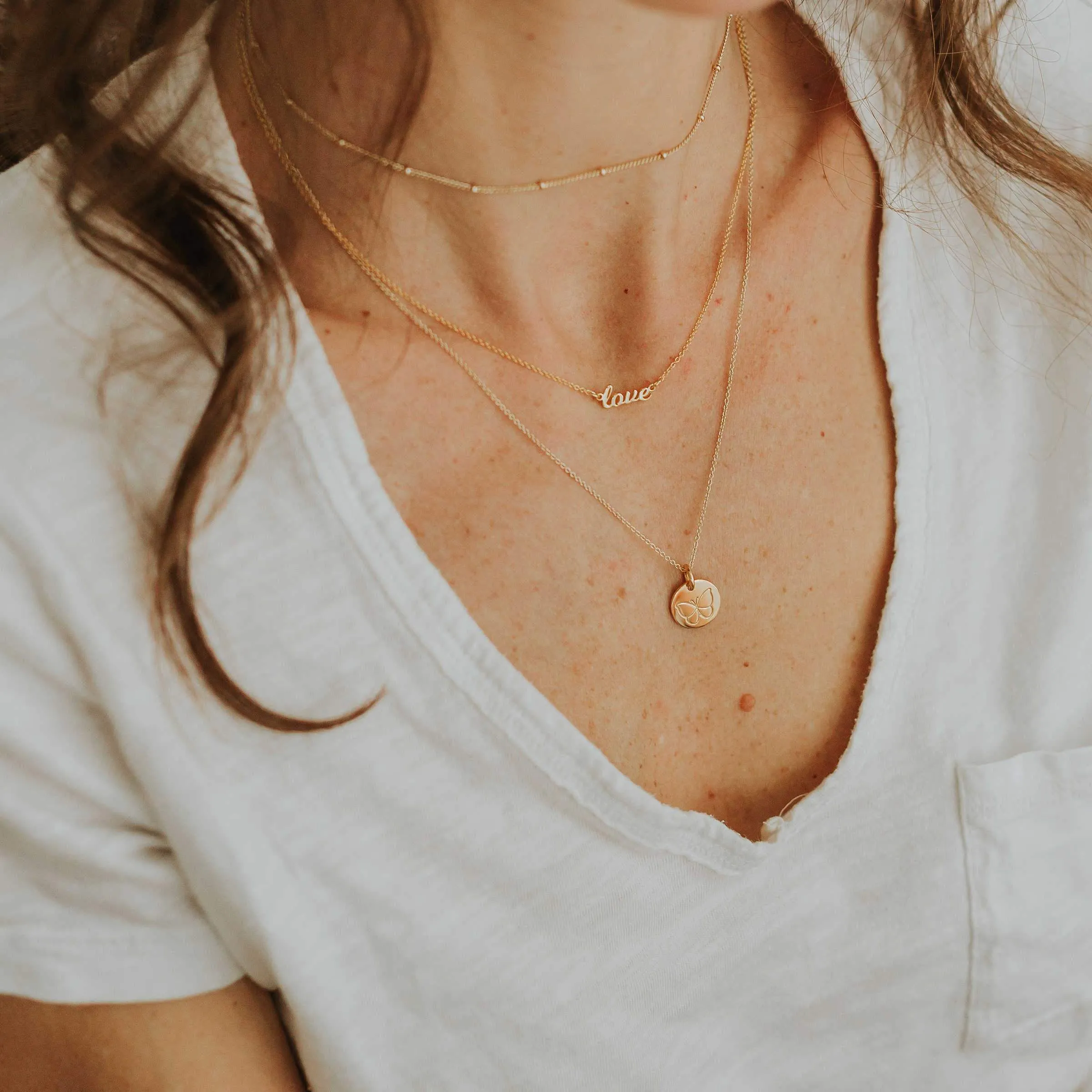 14k Gold Engravable Butterfly Necklace