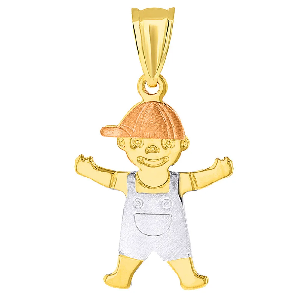 14k Tri Color Gold Little Boy Child Pendant with Figaro Necklace