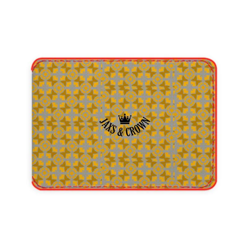 #174 JAXS N CROWN DESIGNER LEATHER CARD gold and gray print