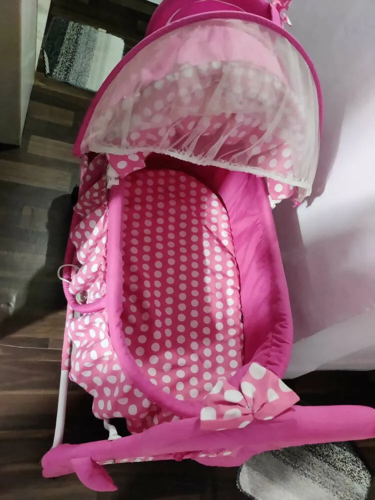 1st STEP Cradle With Wheels Floral & Animal - Pink