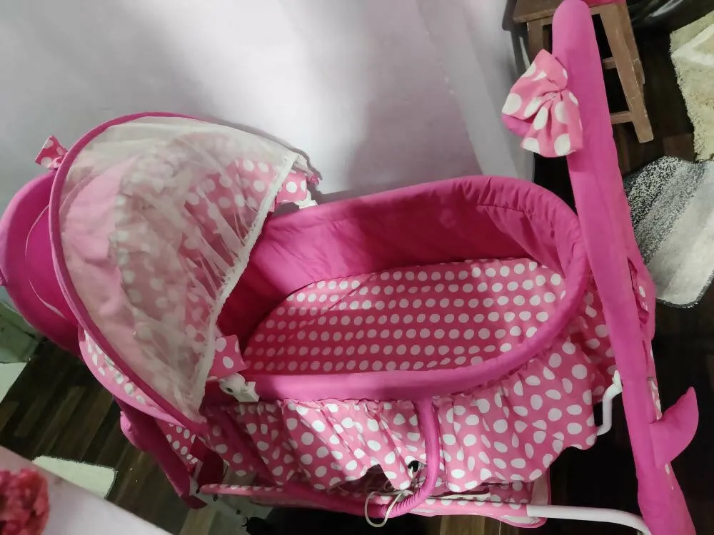 1st STEP Cradle With Wheels Floral & Animal - Pink