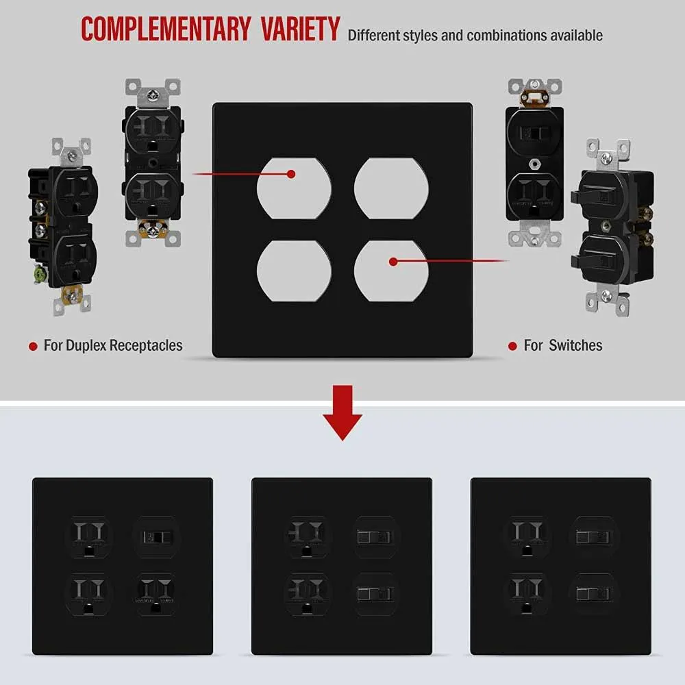 2-Gang Screwless Duplex Outlet Cover Plate Black