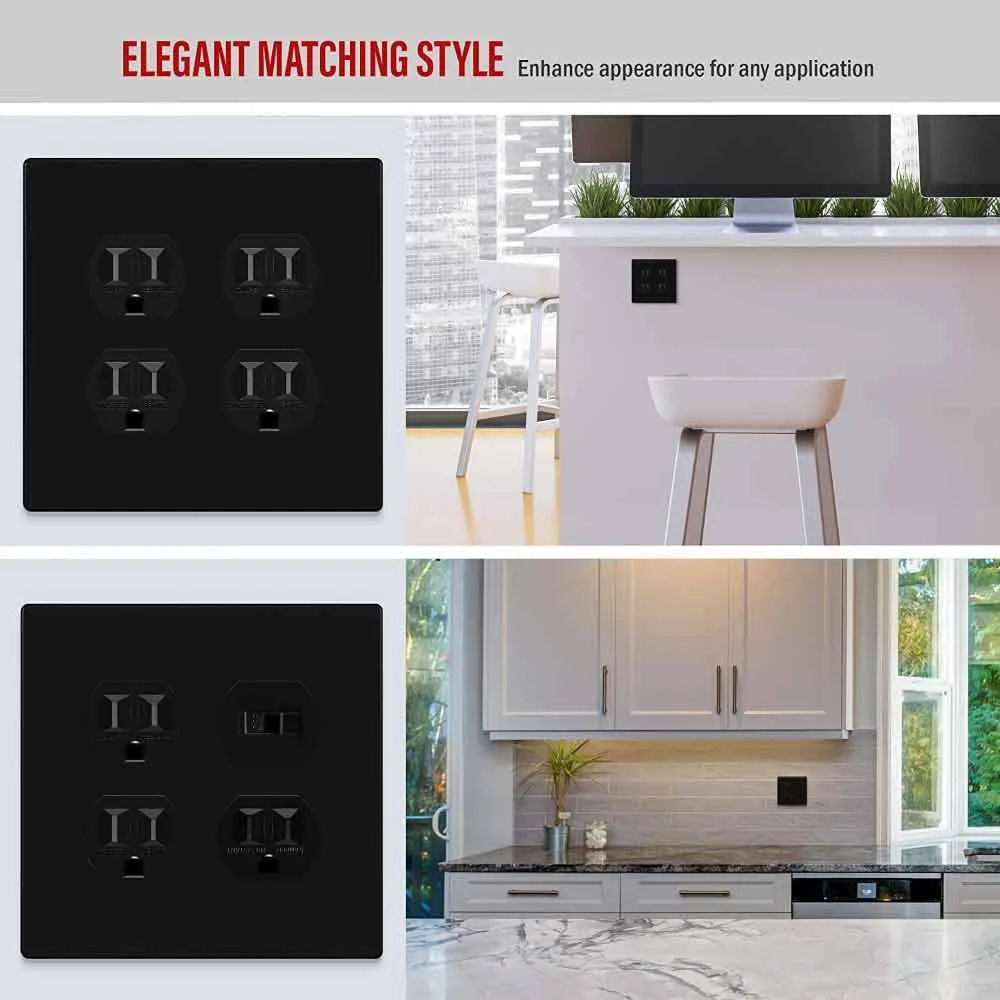 2-Gang Screwless Duplex Outlet Cover Plate Black