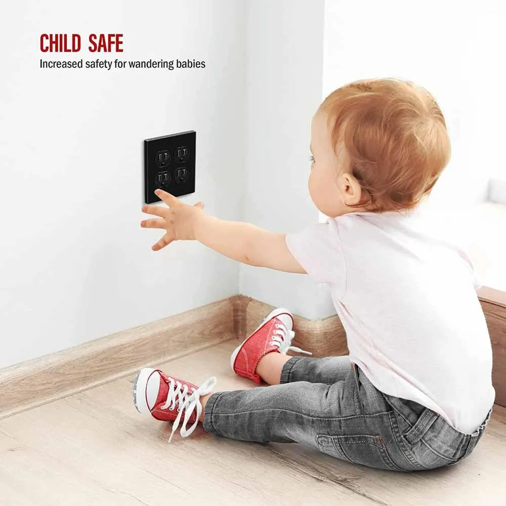 2-Gang Screwless Duplex Outlet Cover Plate Black