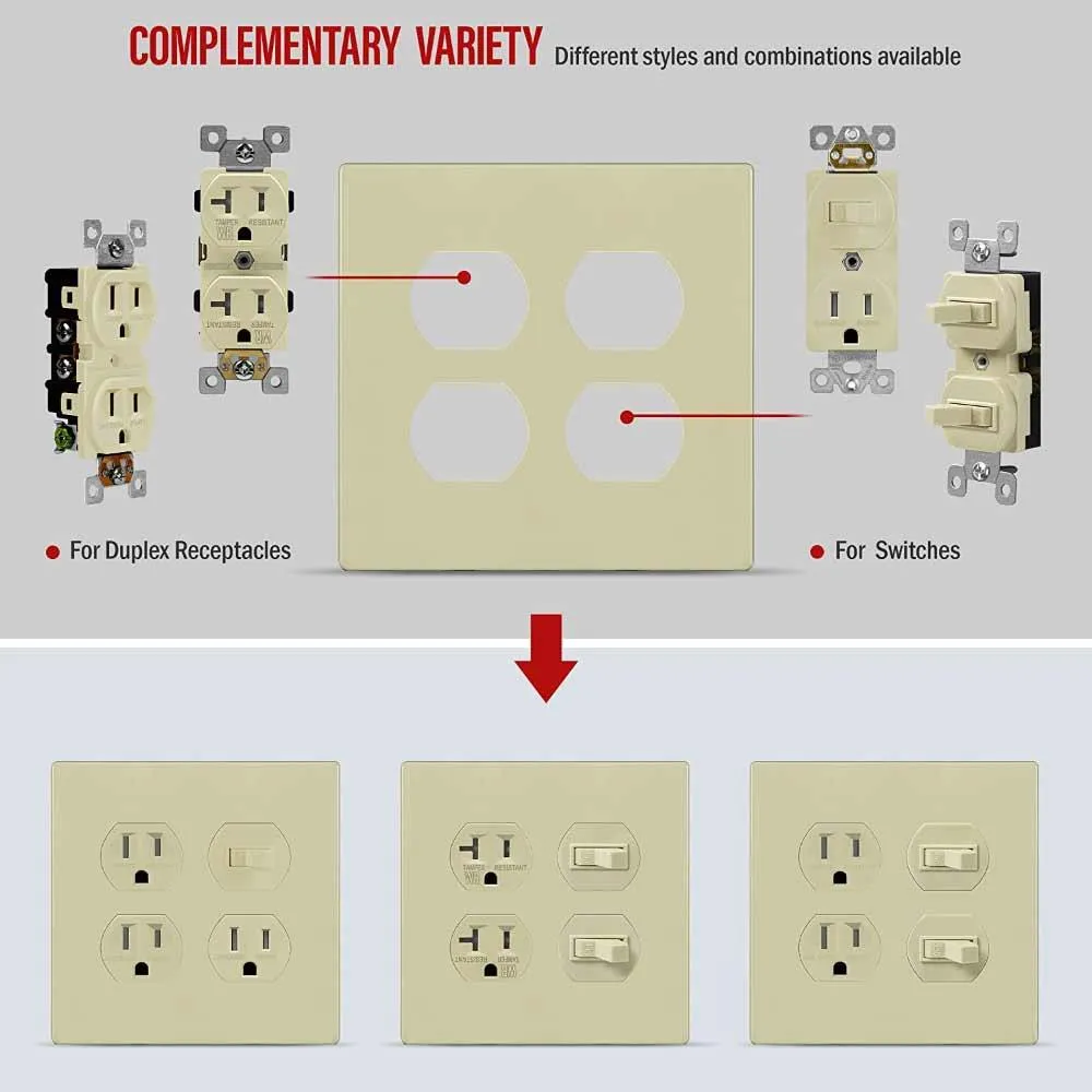 2-Gang Screwless Duplex Outlet Cover Plate Ivory