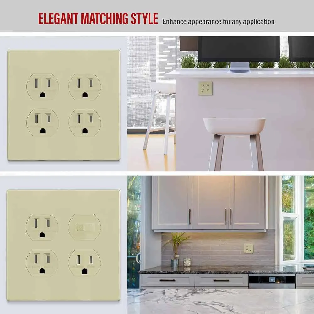 2-Gang Screwless Duplex Outlet Cover Plate Ivory