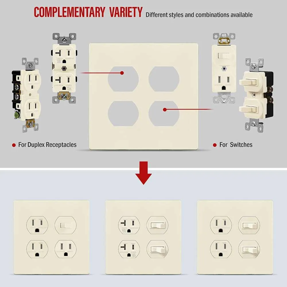 2-Gang Screwless Duplex Outlet Cover Plate Light Almond