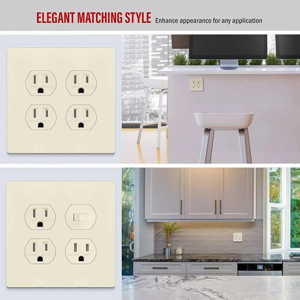 2-Gang Screwless Duplex Outlet Cover Plate Light Almond