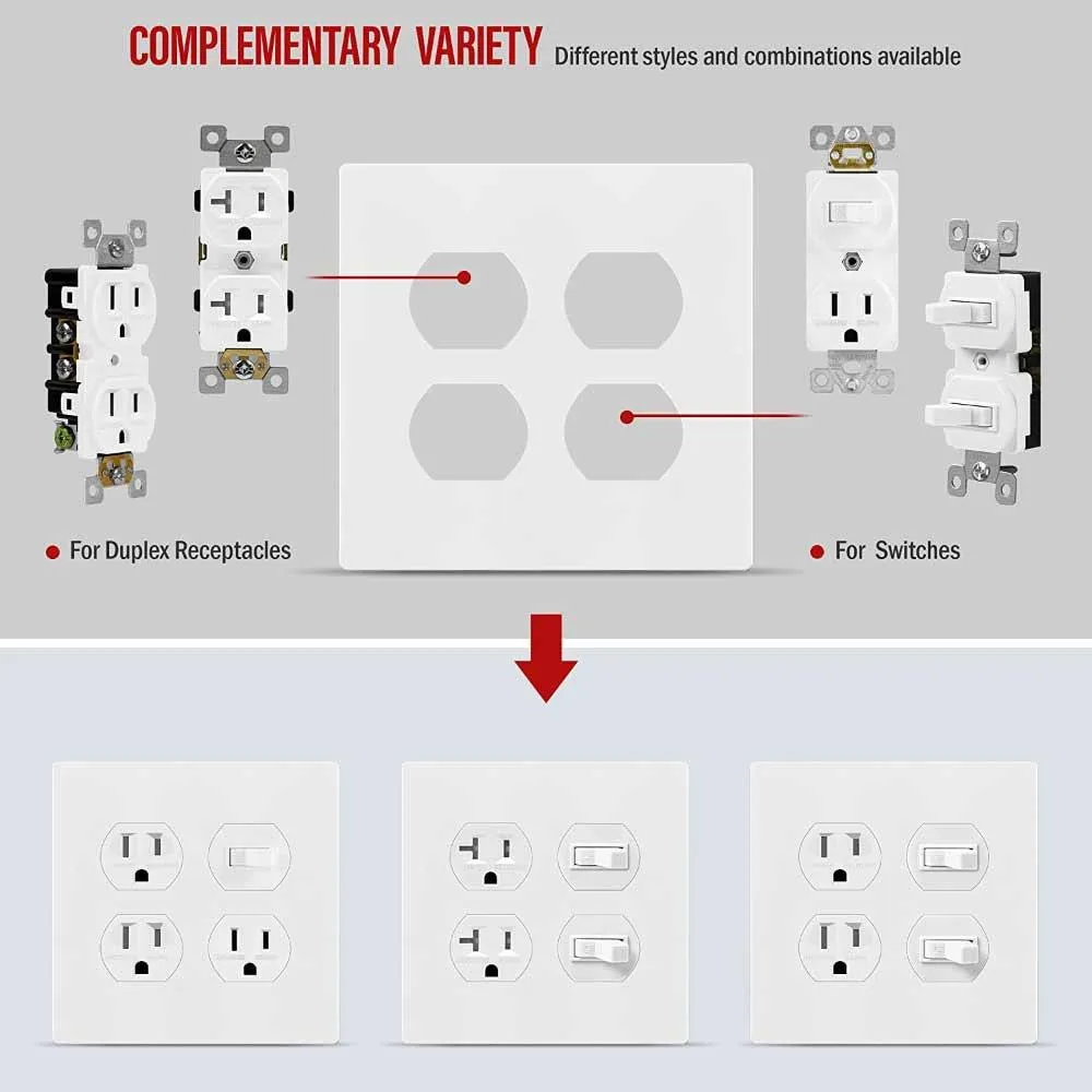 2-Gang Screwless Duplex Outlet Cover Plate White