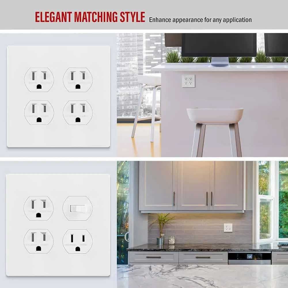 2-Gang Screwless Duplex Outlet Cover Plate White