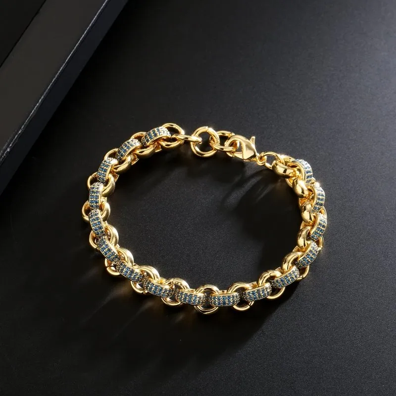 8mm Kids Gold Filled Belcher Bracelet Blue Stones 6/7 Inch