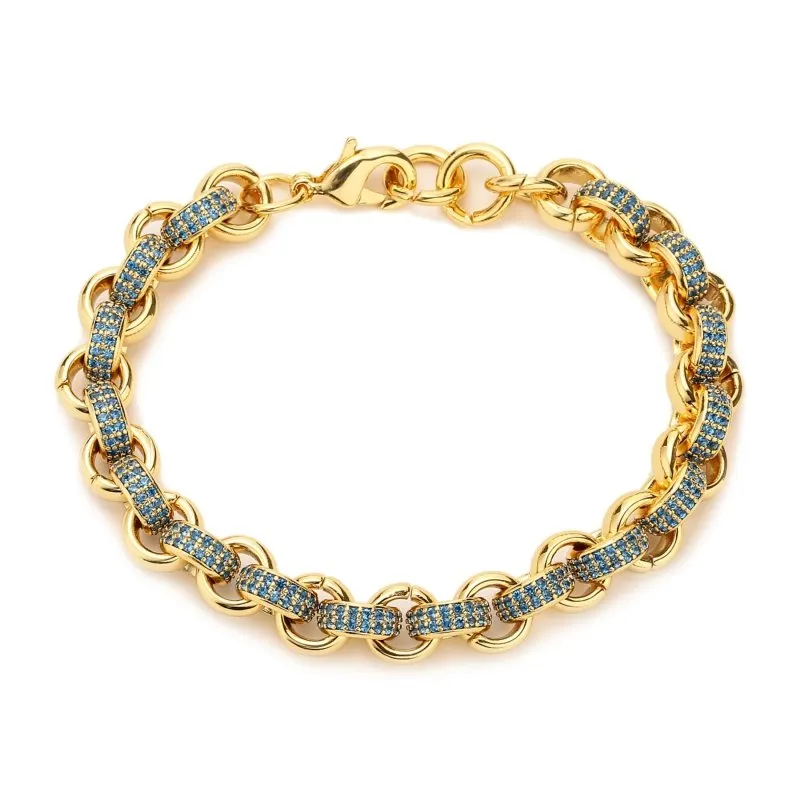 8mm Kids Gold Filled Belcher Bracelet Blue Stones 6/7 Inch