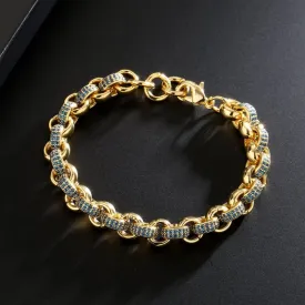 8mm Kids Gold Filled Belcher Bracelet Blue Stones 6/7 Inch