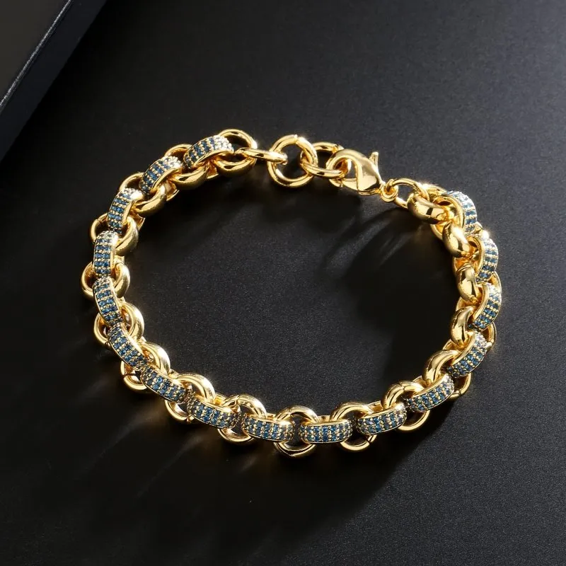 8mm Kids Gold Filled Belcher Bracelet Blue Stones 6/7 Inch