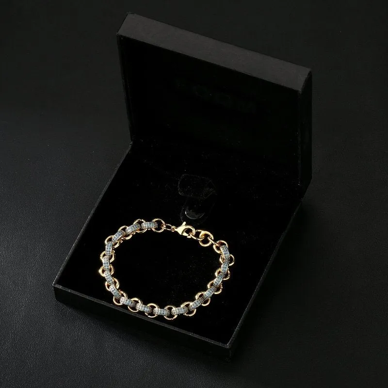 8mm Kids Gold Filled Belcher Bracelet Blue Stones 6/7 Inch