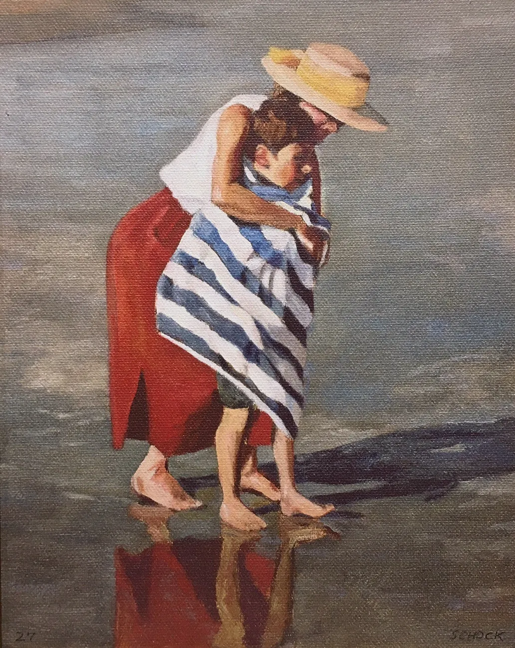 A SUMMER DAY By David Schock - Figurative Painting of Mother and Child