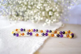 Amethyst and Honey, Black, and Buttermilk Baltic Amber Necklace