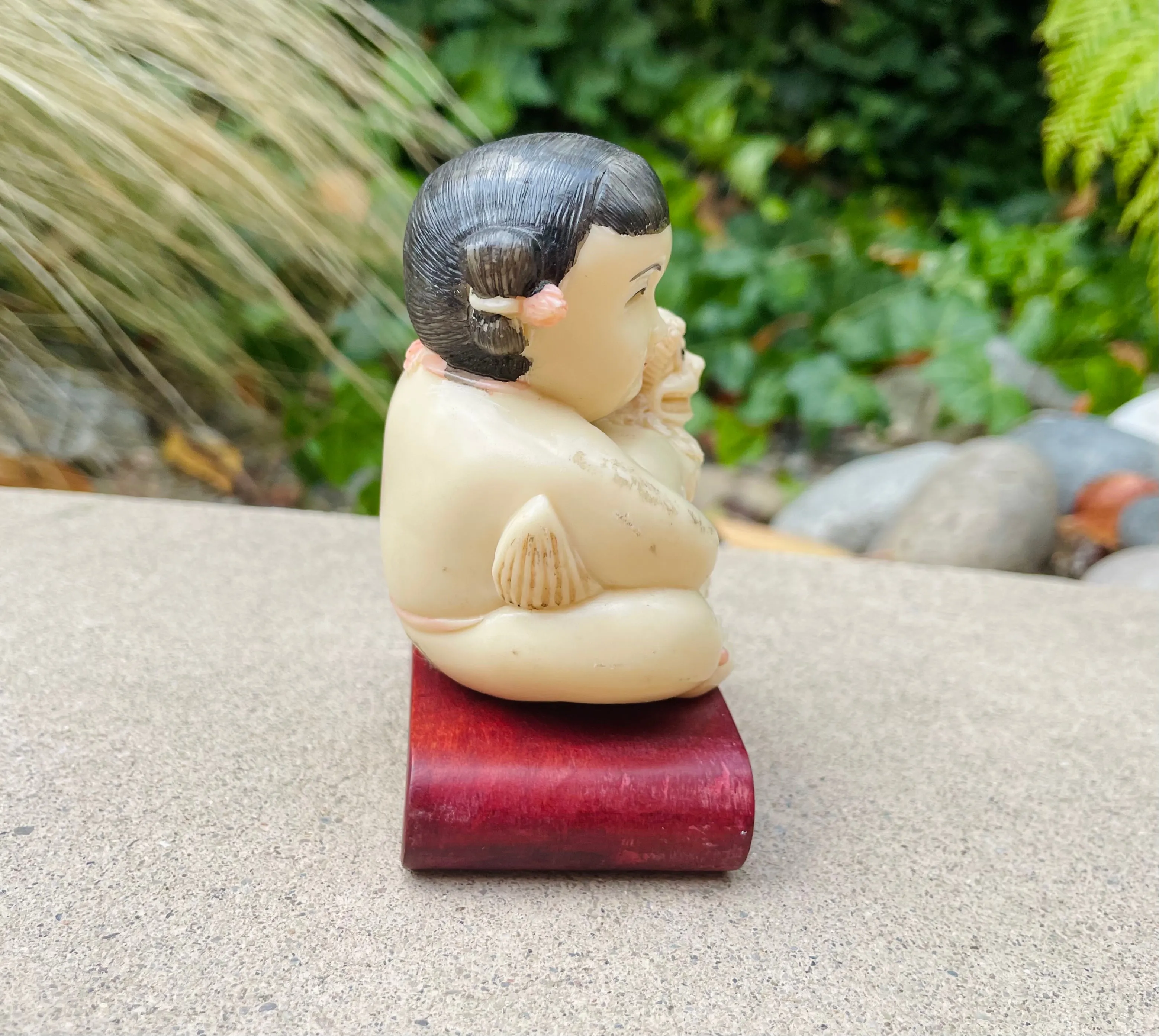 Antique Vintage Asian Oriental Child Foo Dog Figurine Art Carved Resin Statue