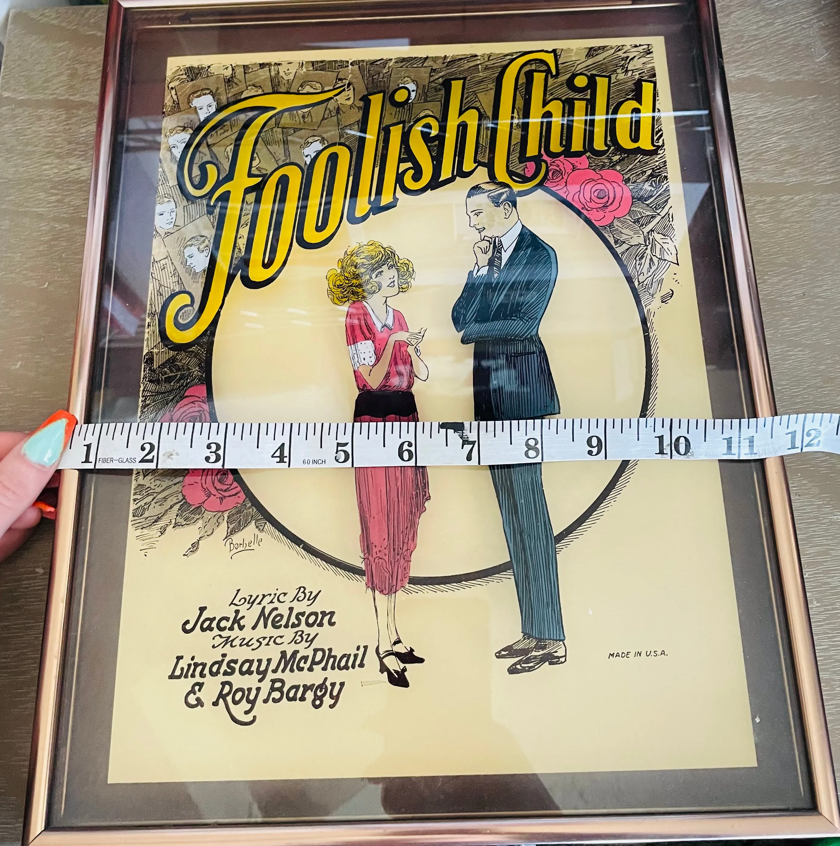 Antique Vintage Foolish Child Lindsay McPhail Roy Bargy Floral Glass Art Picture