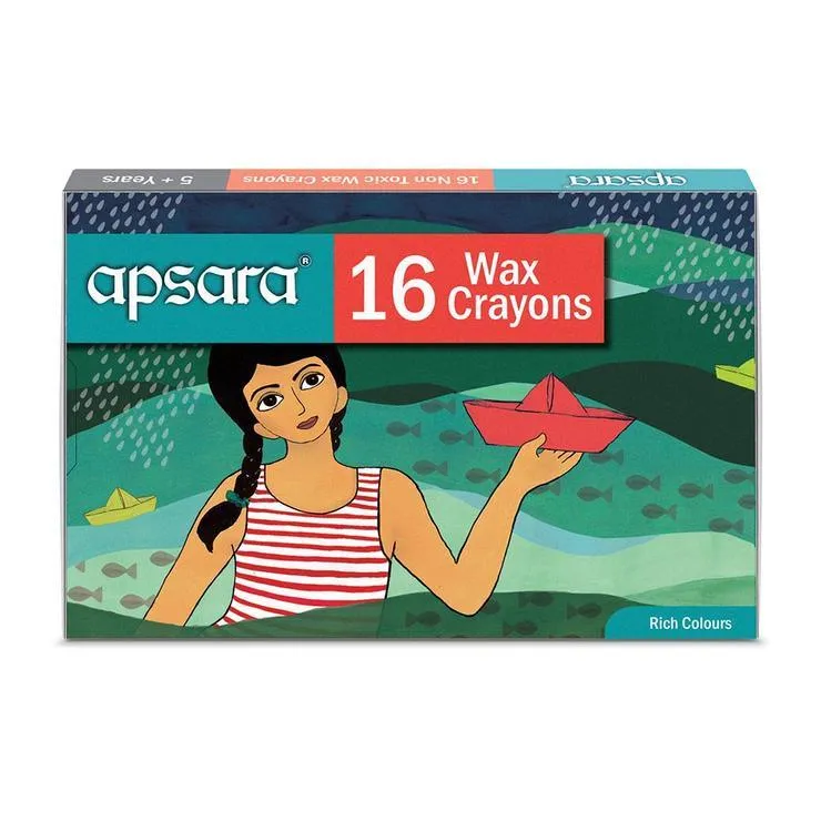 Apsara 16 Wax Crayons - Rich Colours