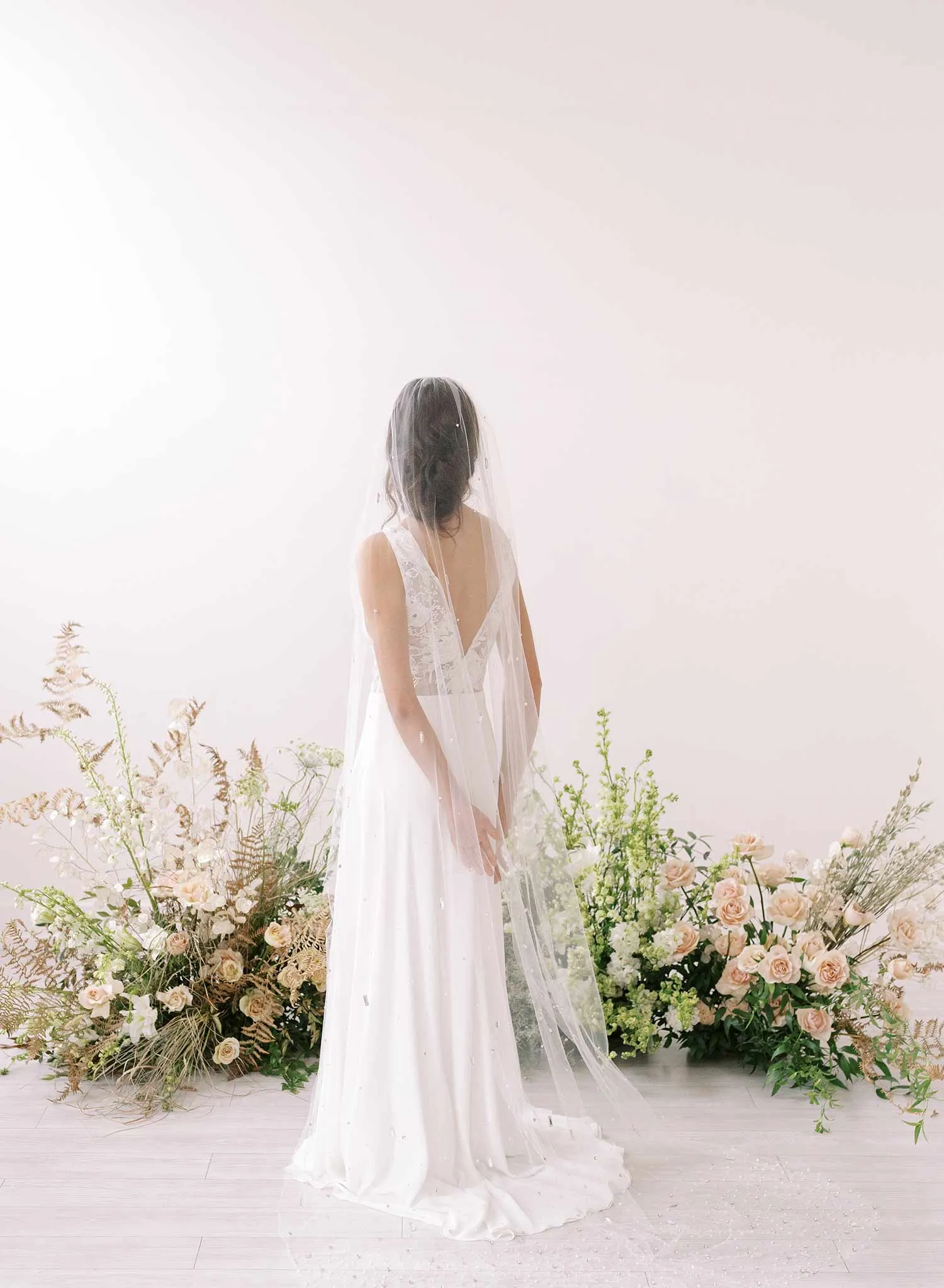Baguette crystal and bead chapel train veil - Style #2370