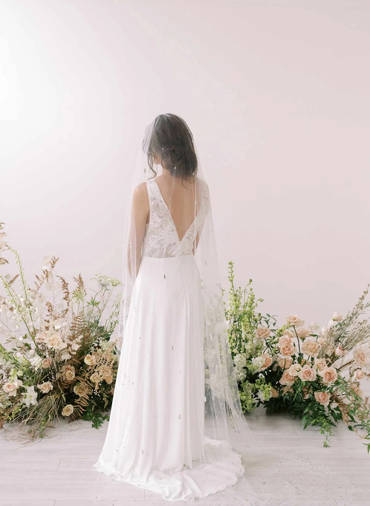 Baguette crystal and bead chapel train veil - Style #2370