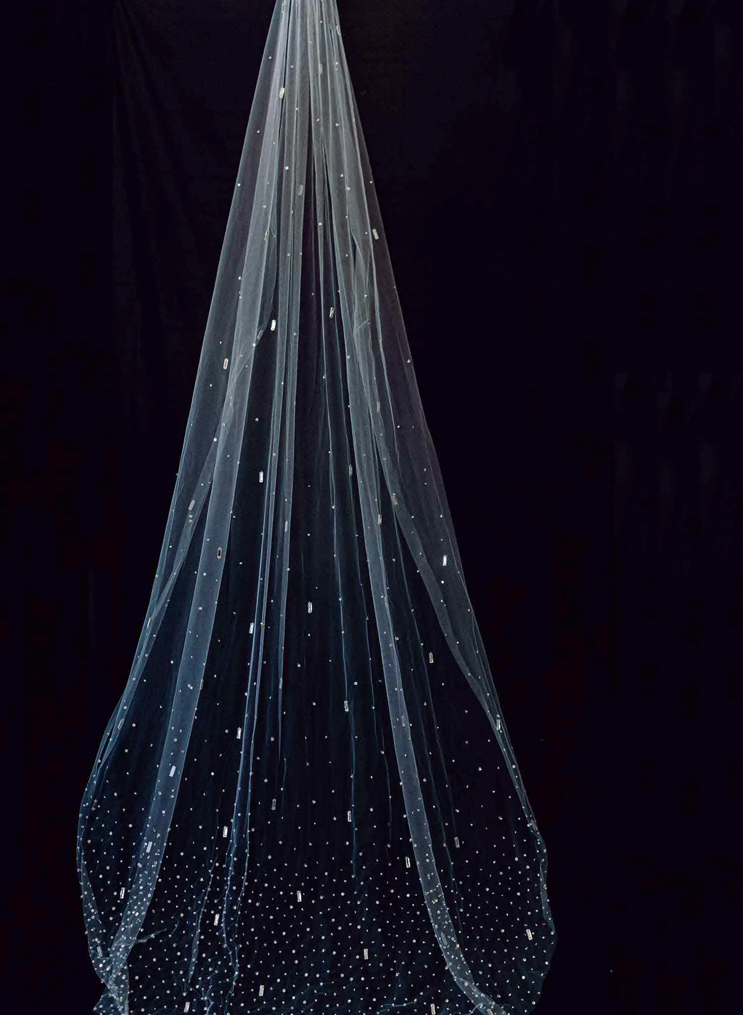 Baguette crystal and bead chapel train veil - Style #2370