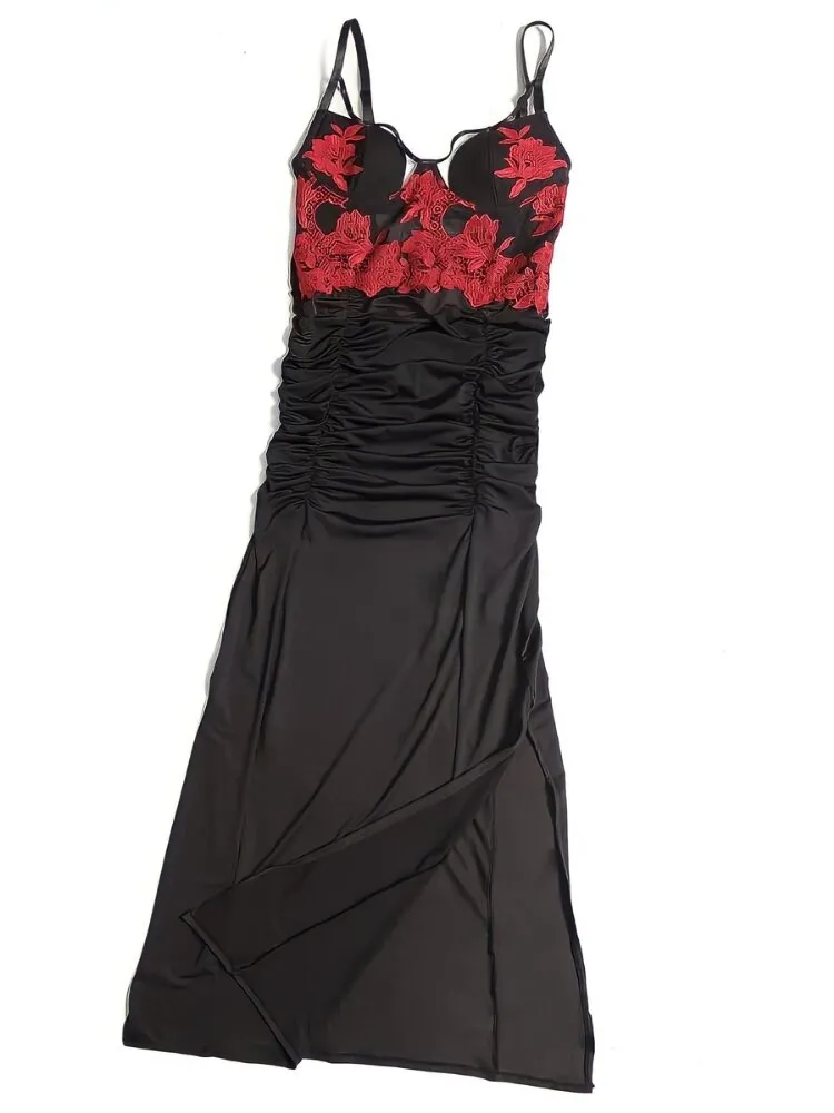 Black & Red Embroidered Lingerie Gown