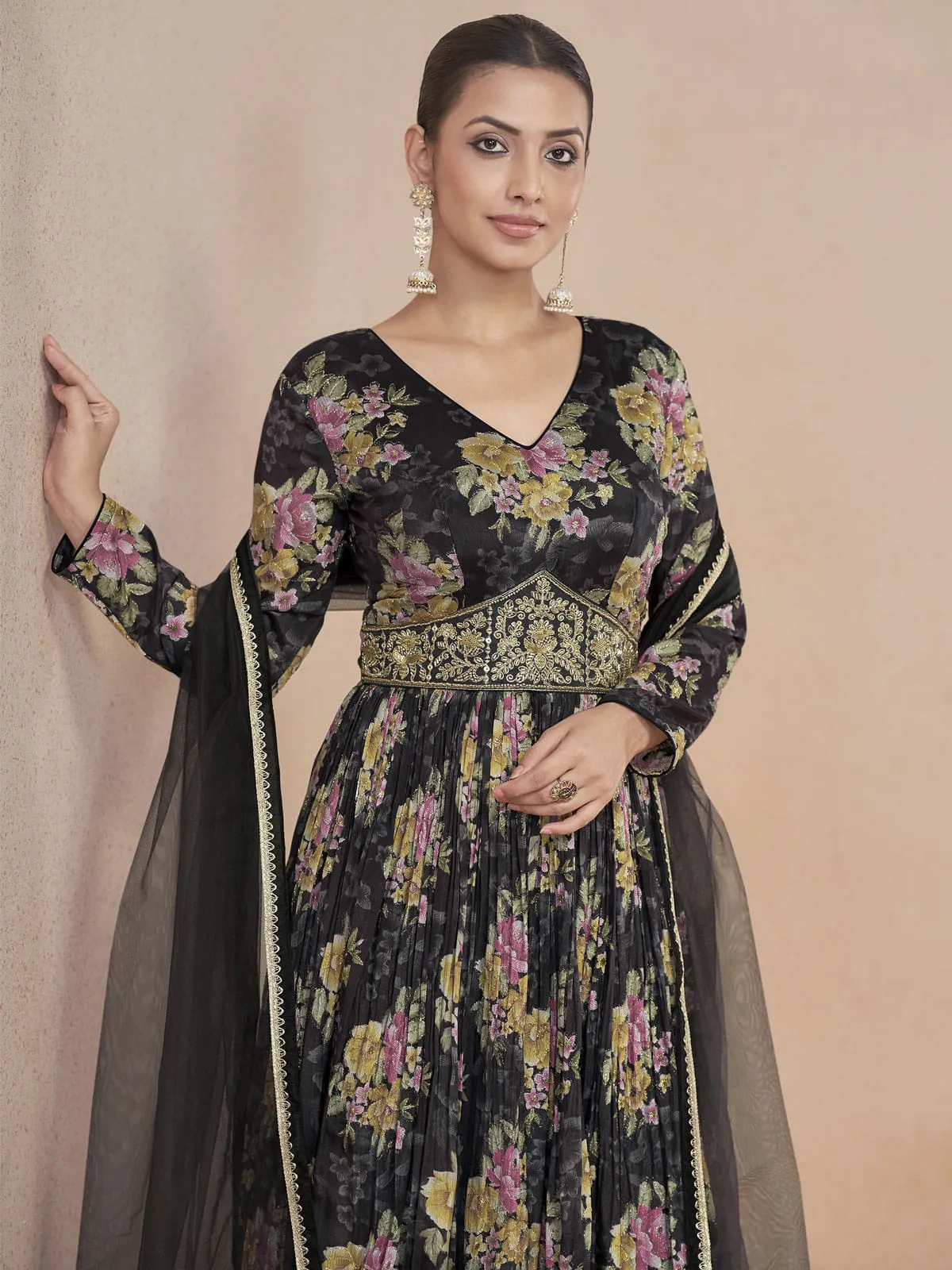 Black Embroidered Wedding Anarkali Gown