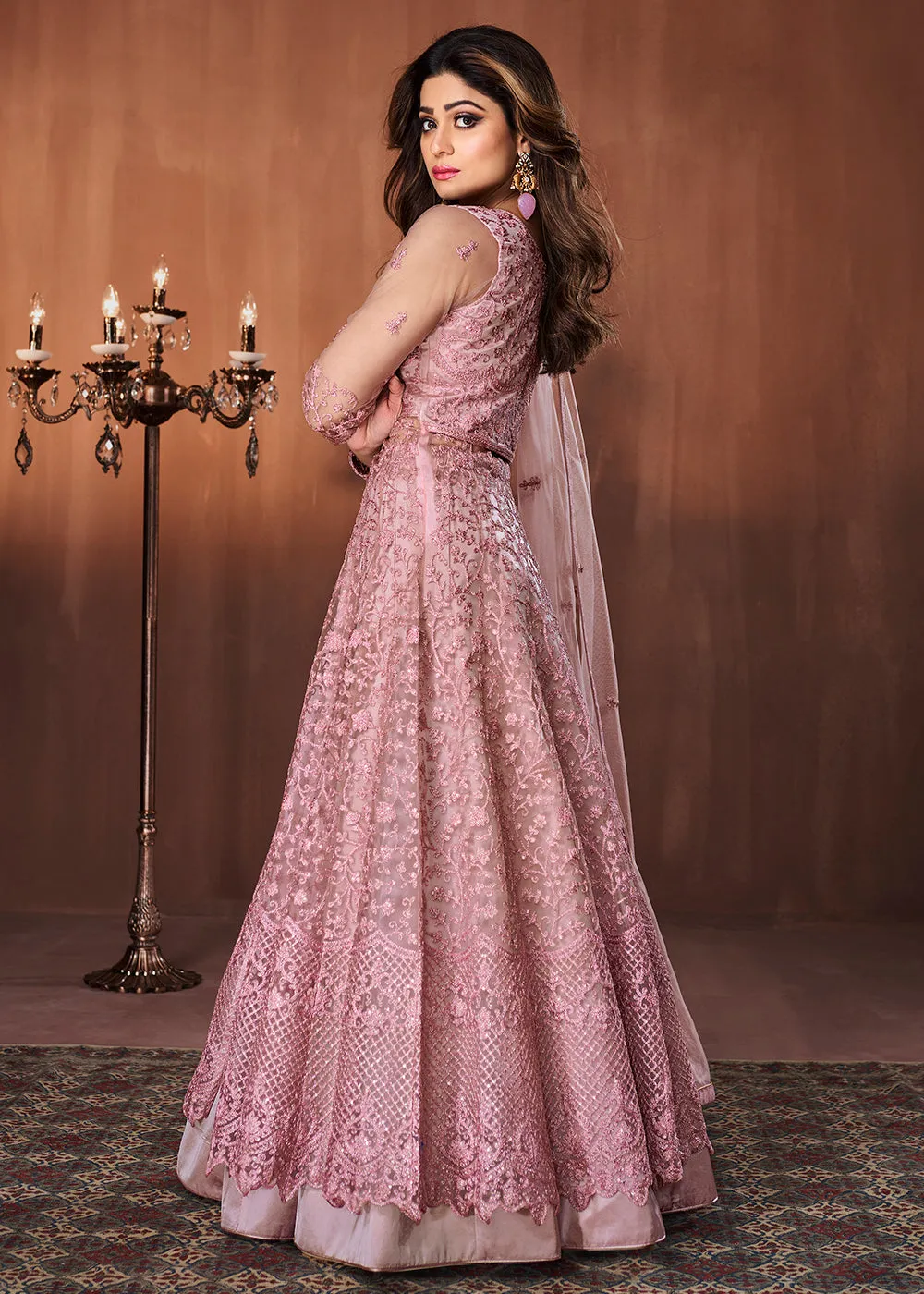 Blush Pink All Over Embroidered Shamita Shetty Gown