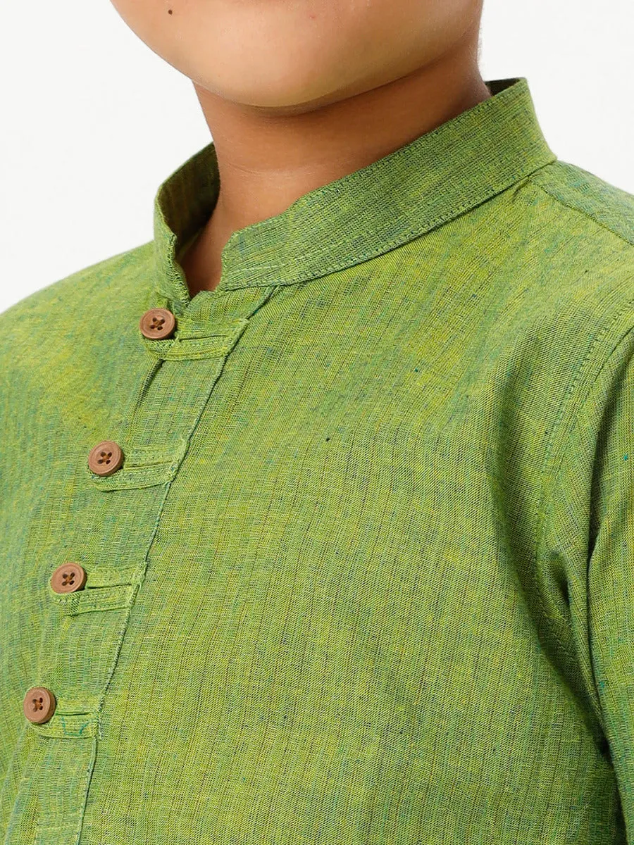 Boys Breeze Cotton Full Sleeves Yellowish Green Kurta with Dhoti Combo