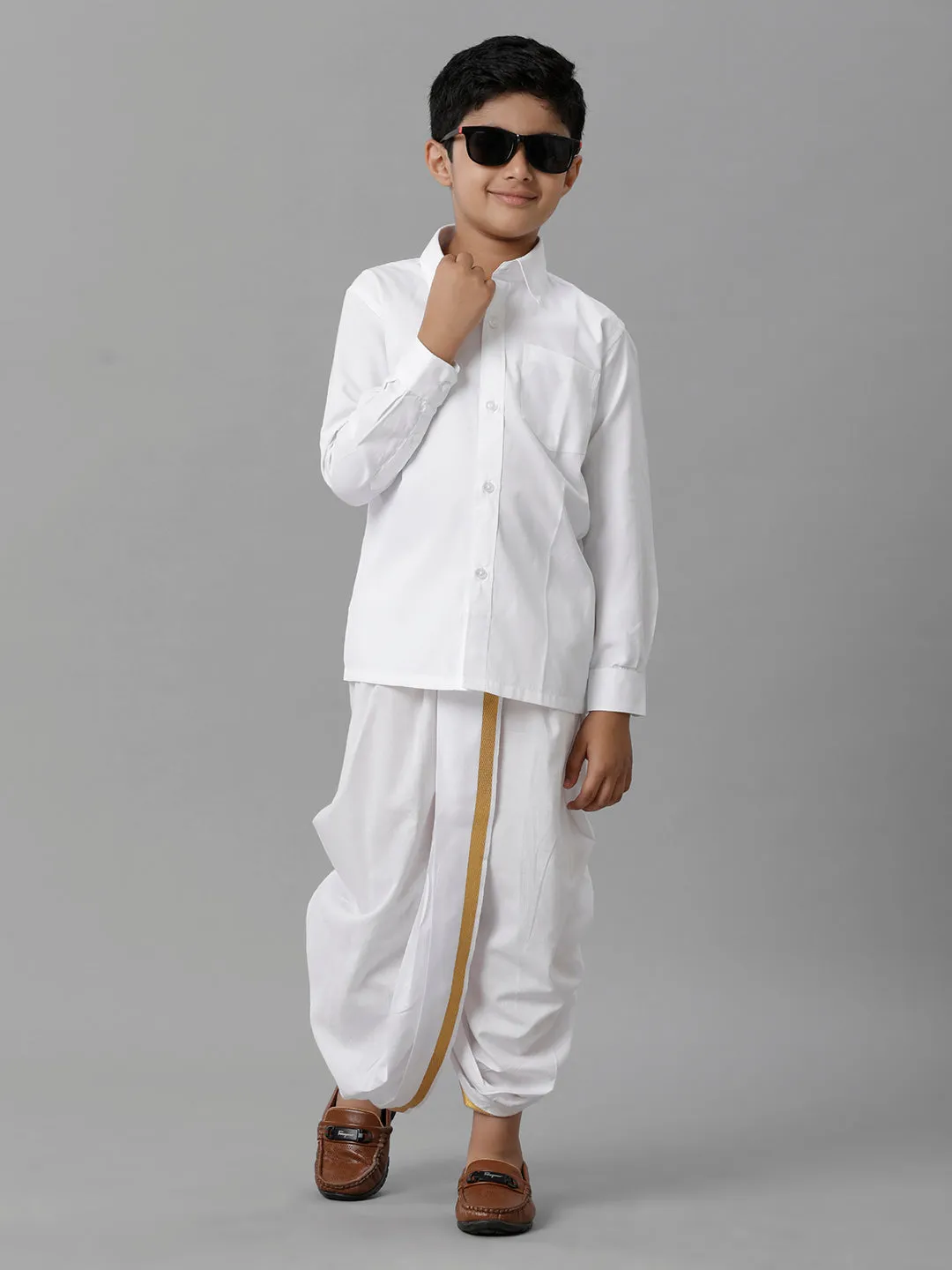 Boys Cotton White Full Sleeves Shirt Panchakacham Combo