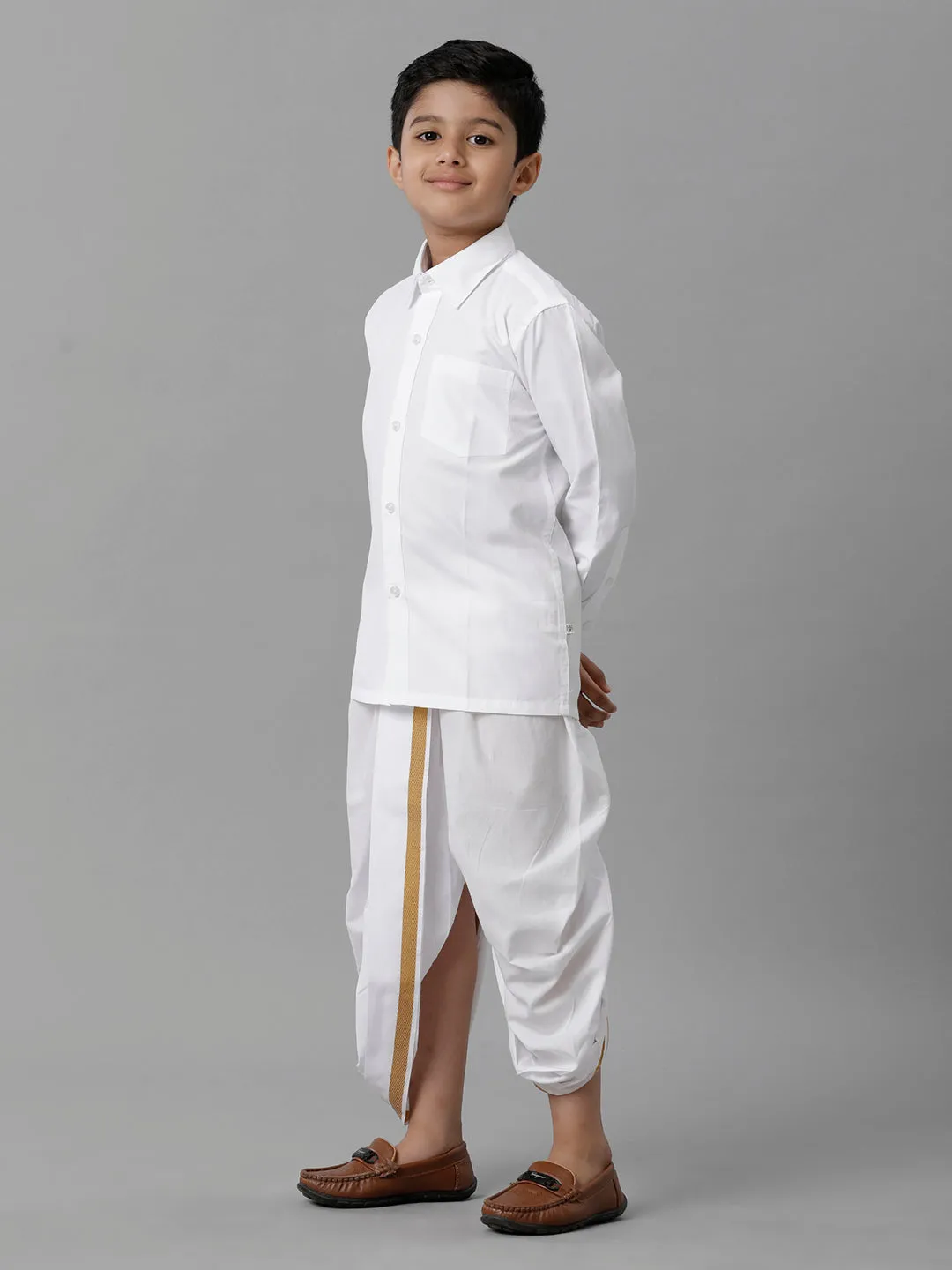 Boys Cotton White Full Sleeves Shirt Panchakacham Combo