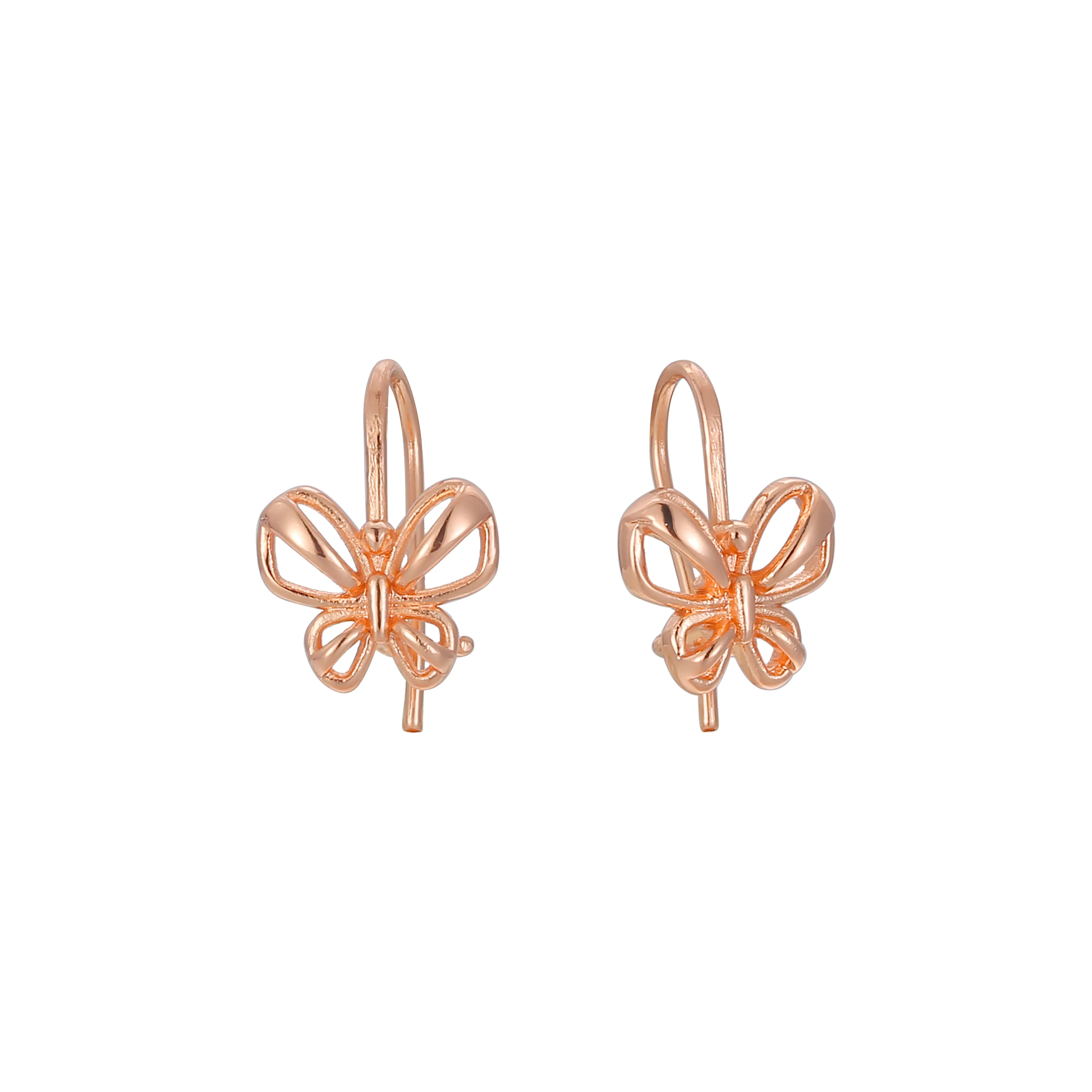 Butterfly Wire hook child earrings in 14K Gold, Rose Gold plating colors