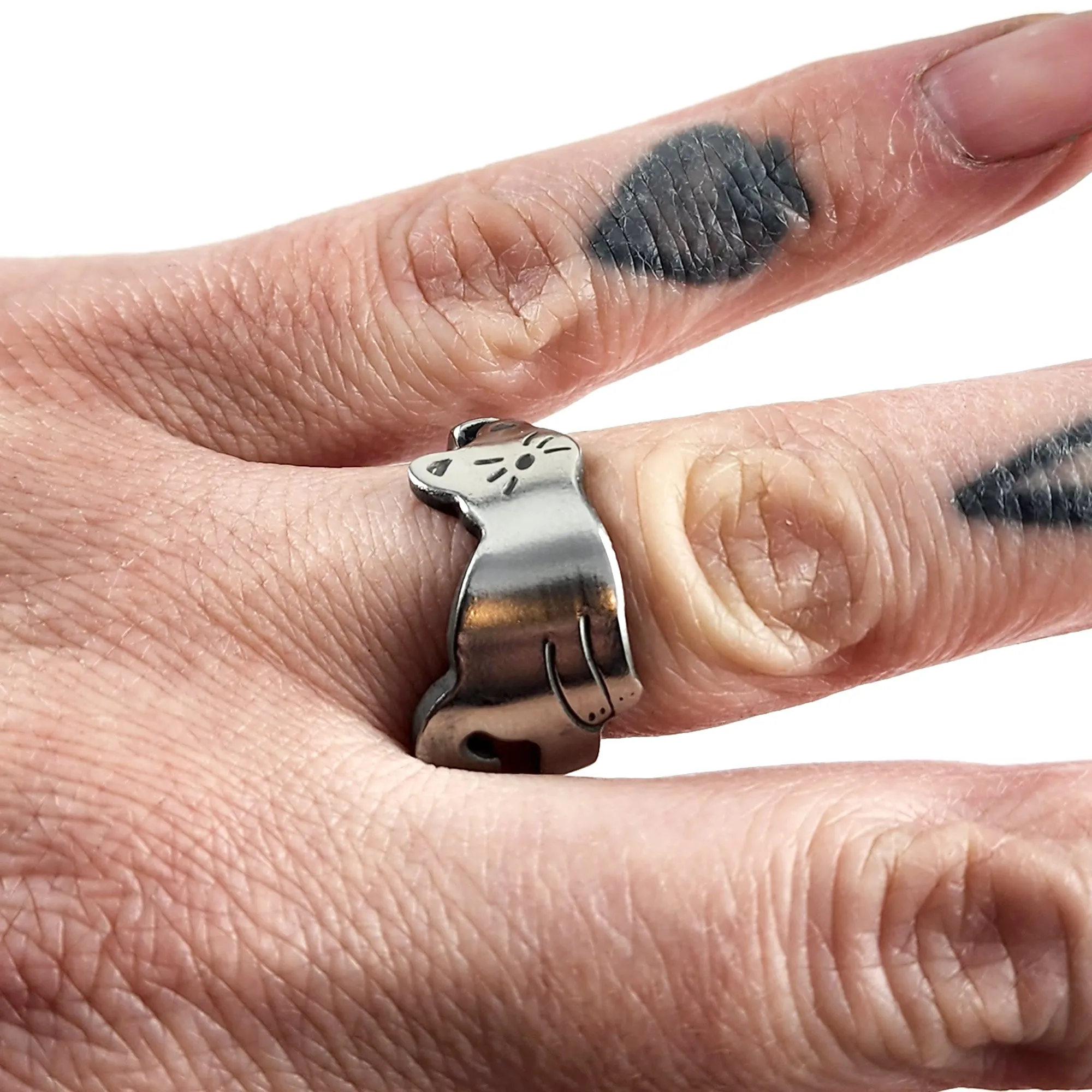Cat Silhouette Stainless Steel Spoon Ring
