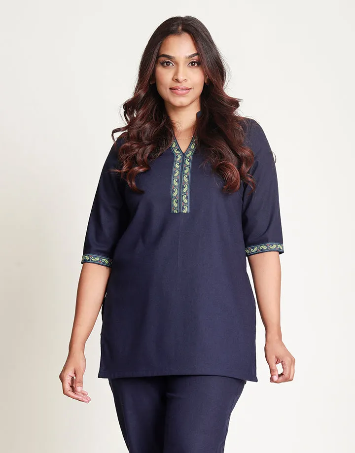 Chinese Collared Kurtha with Border Detail