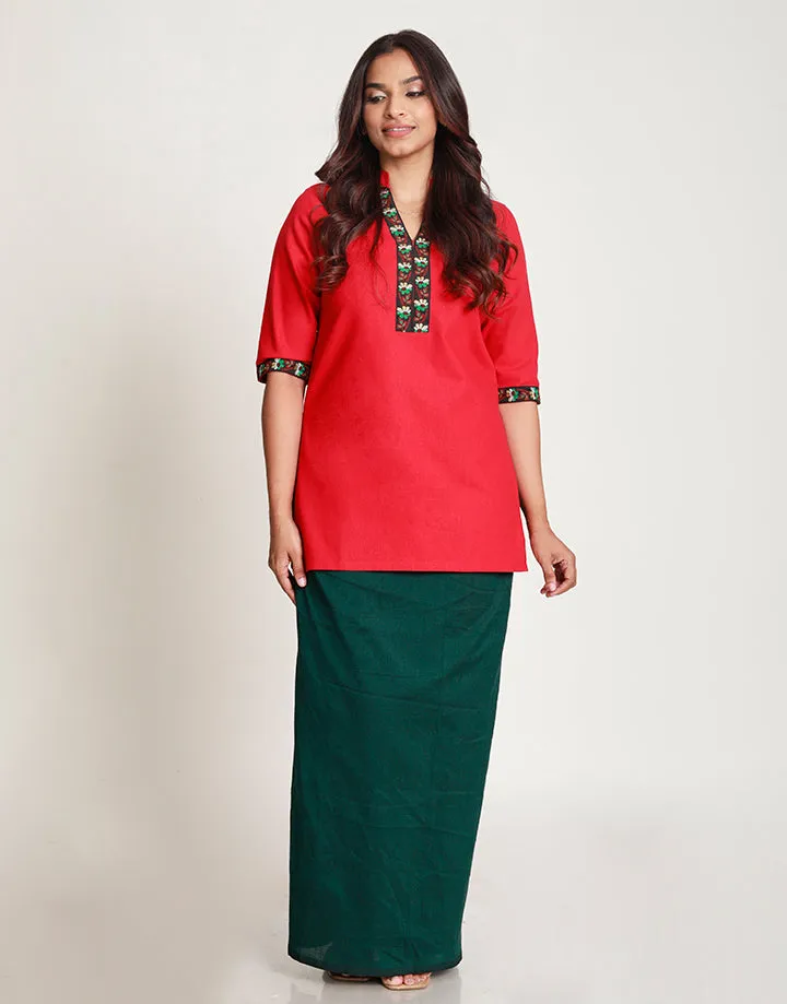 Chinese Collared Kurtha with Border Detail