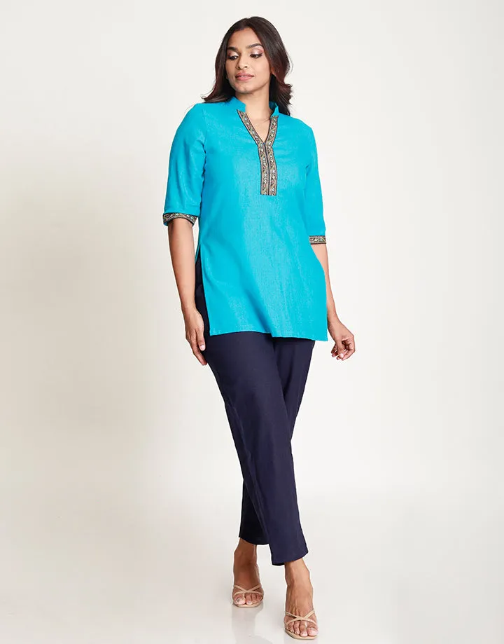 Chinese Collared Kurtha with Border Detail