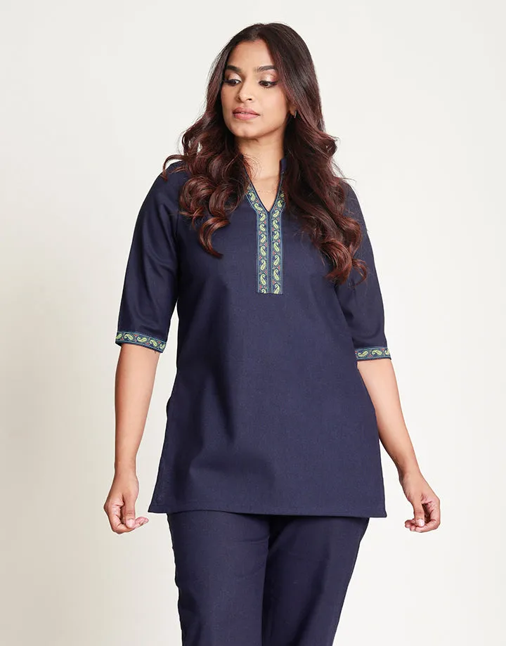 Chinese Collared Kurtha with Border Detail