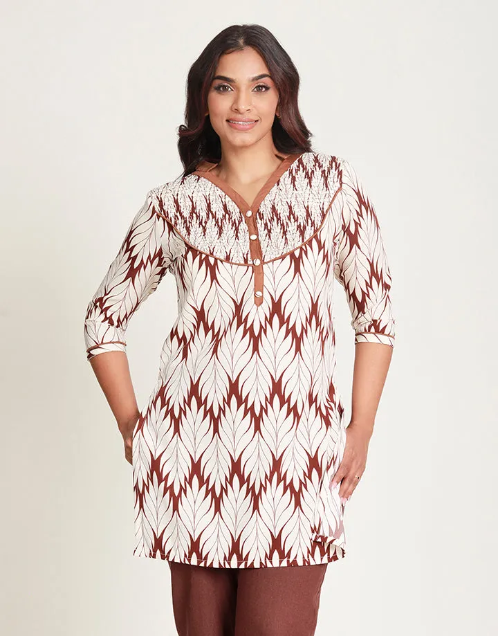 Chinese Collared Kurtha with Smocked Detail