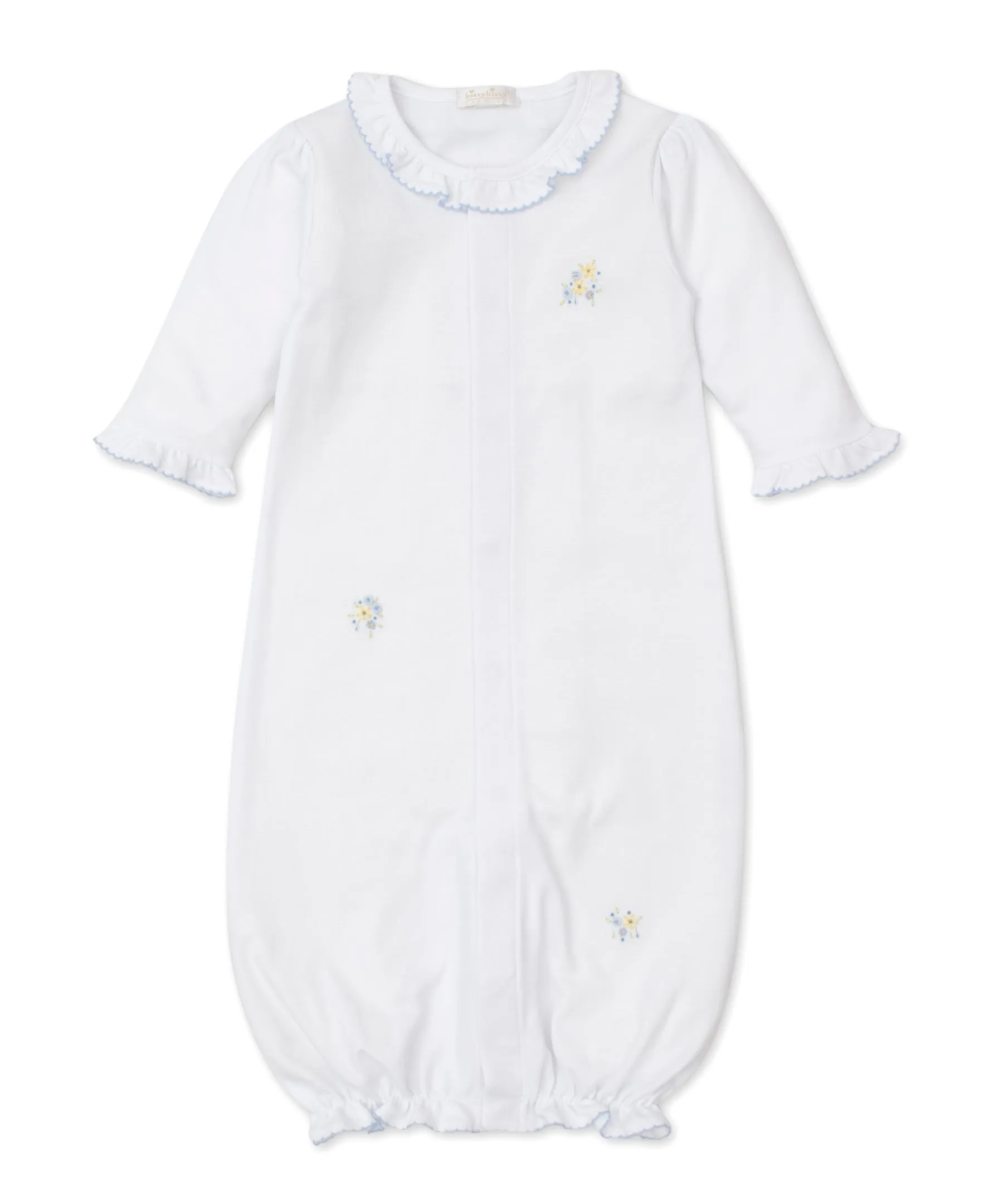 Convertible Gown, Hand Emb. SCE Floral, White/Blue